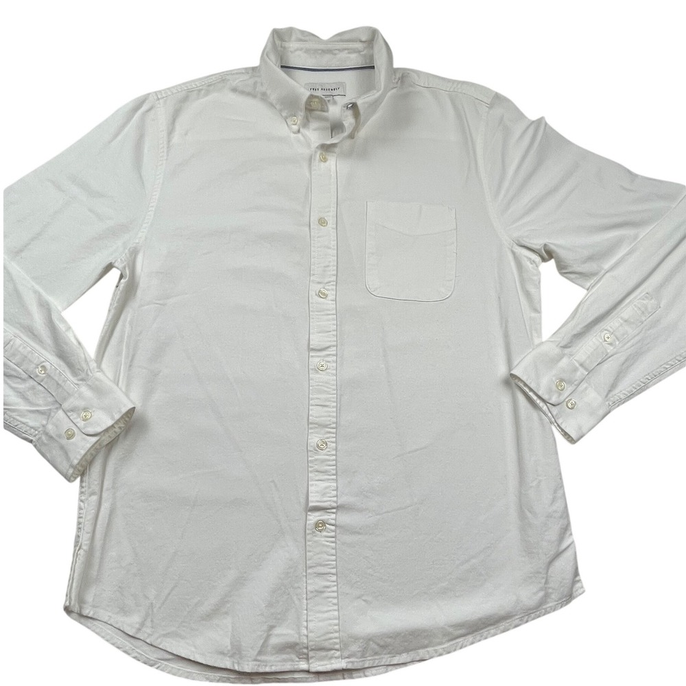 Free Assembly Mens White Long Sleeve Button Down Oxford Shirt Size M